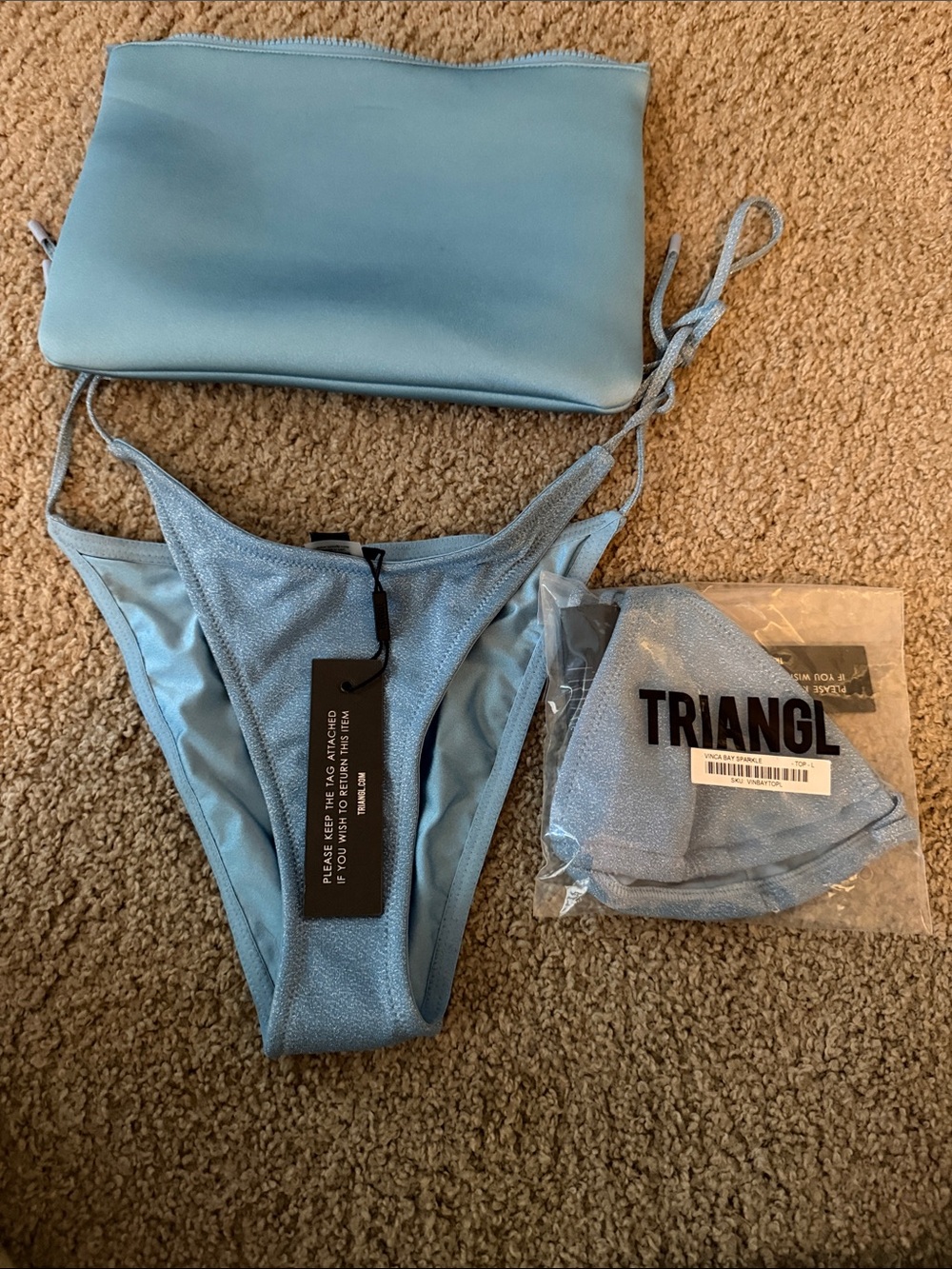 triangl swimwear Light Blue Shimmer Bikini Set with Pouch